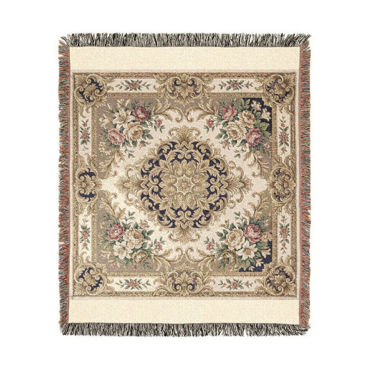 Baroque Floral Woven Blanket | Elegant Vintage Ornamental Throw