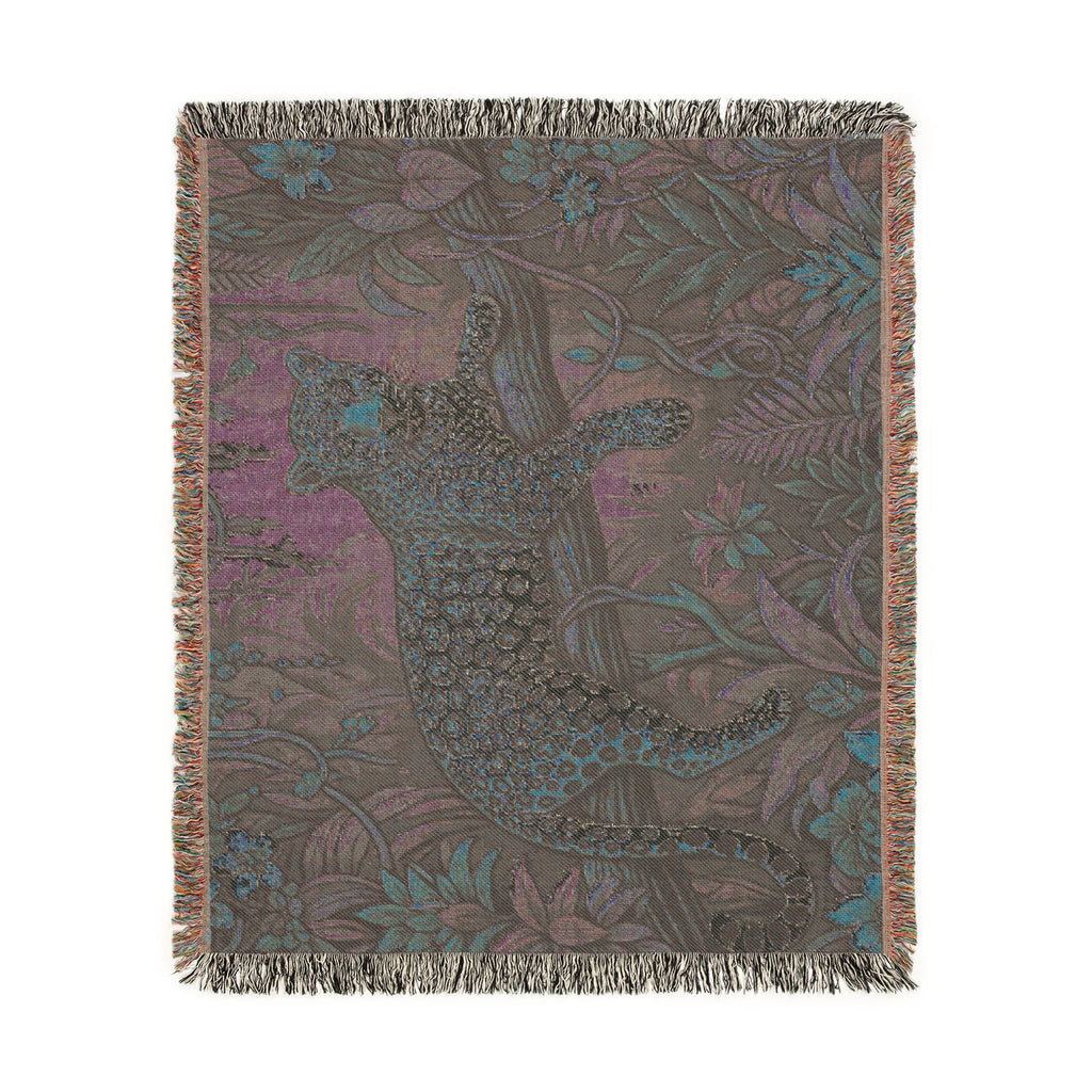 Leopard in Tropical Jungle Woven Blanket | Tapestry Throw with Fringe