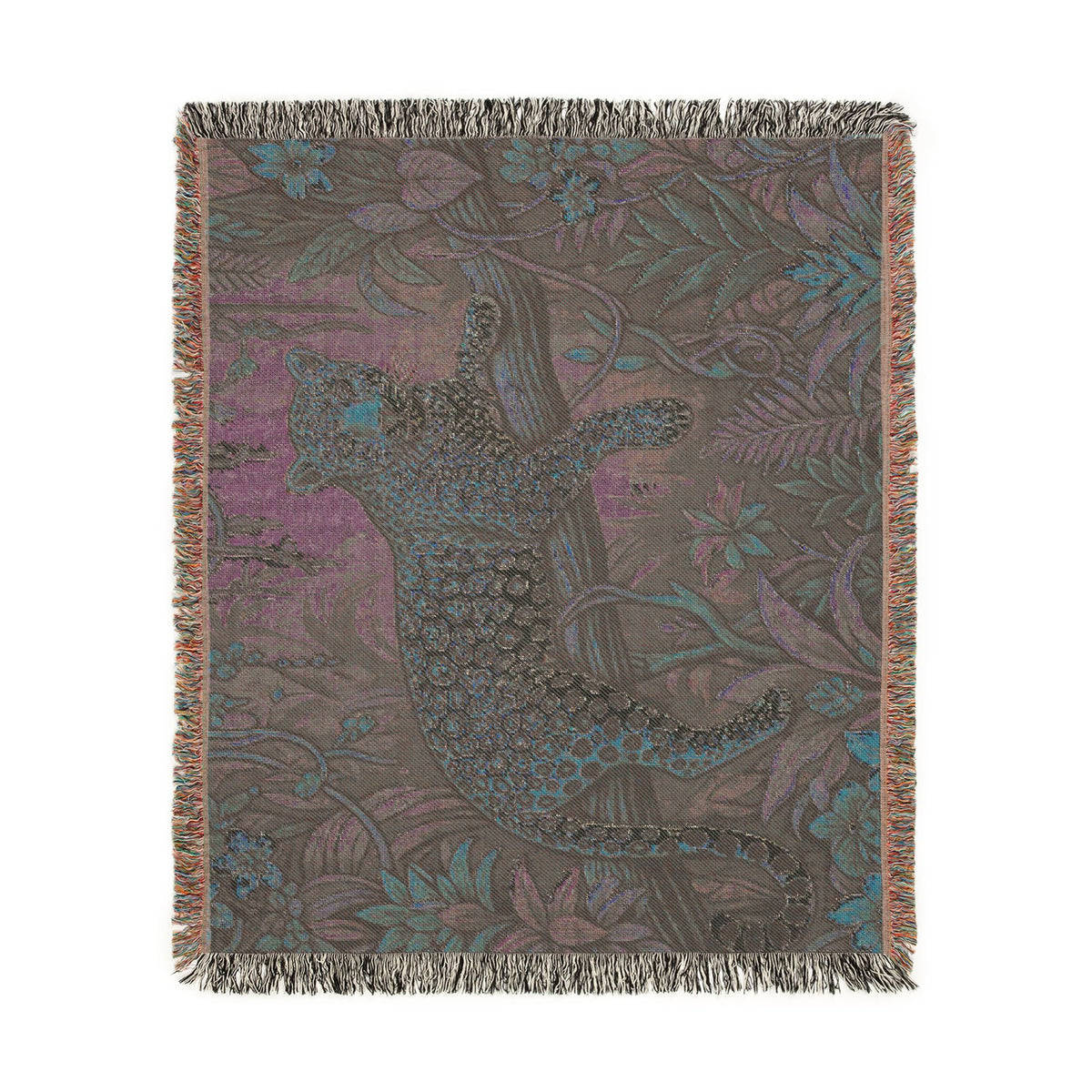 Leopard in Tropical Jungle Woven Blanket | Tapestry Throw with Fringe