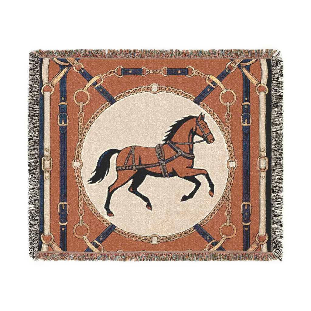 Equestrian Chic Woven Blanket | Horse Pattern Throw