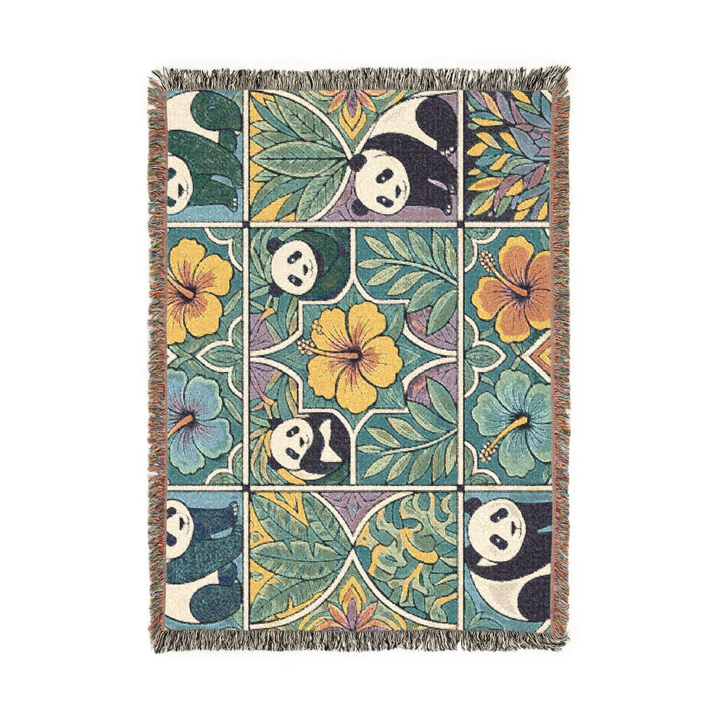 Bright and Bold Woven Panda Blanket I Woven Animal Blanket Throw