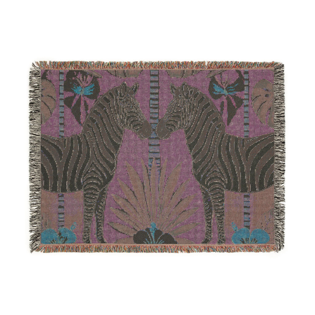 Zebra Mirror Illustration Woven Blanket | Tropical Safari Tapestry Throw