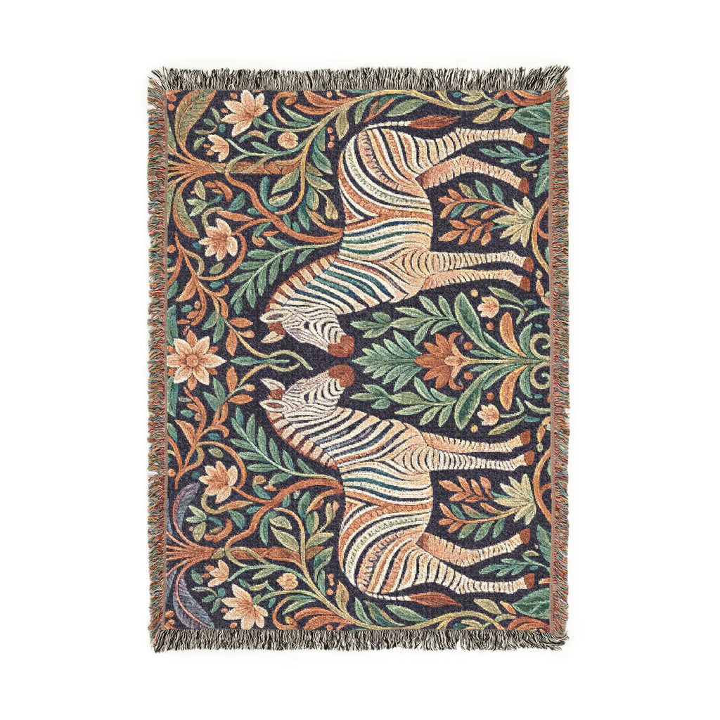 Zebra Tapestry Woven Blanket | Boho Vintage Floral Motif