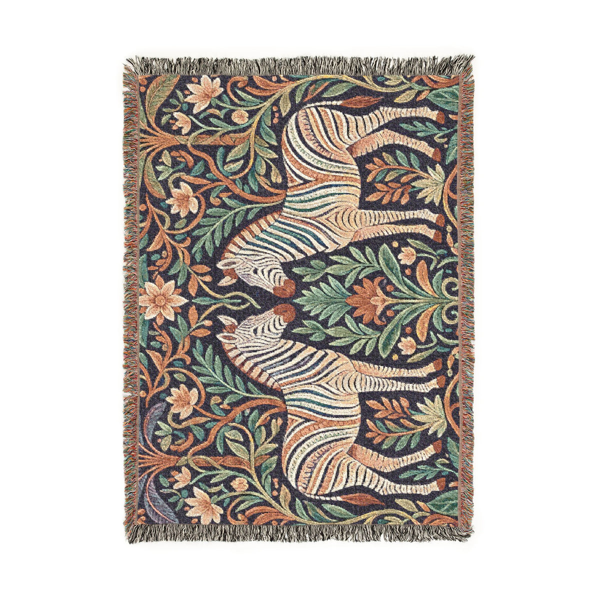 Zebra Tapestry Woven Blanket | Boho Vintage Floral Motif
