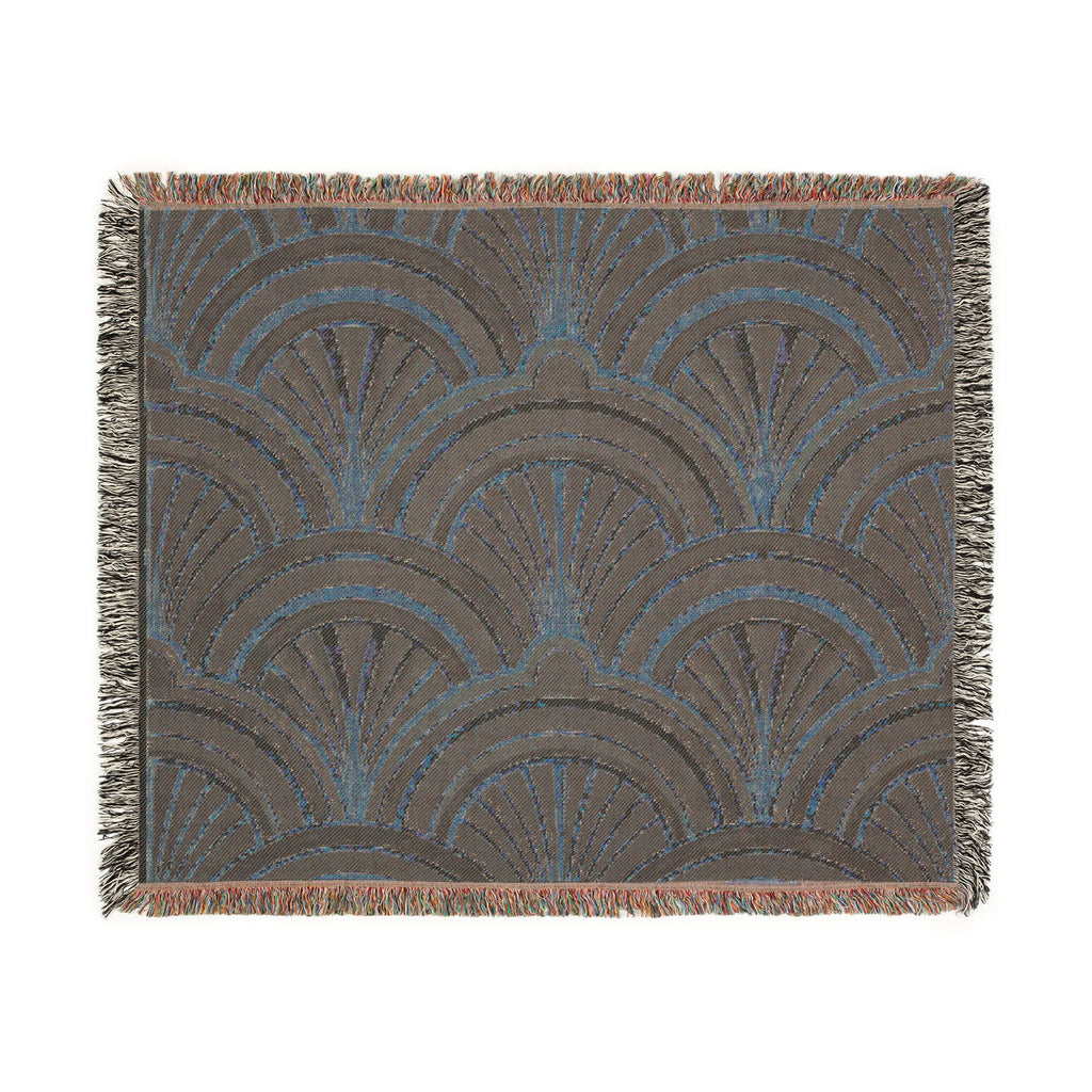 Art Deco Fan Pattern Woven Blanket | Geometric Throw, Vintage 1920s Inspired