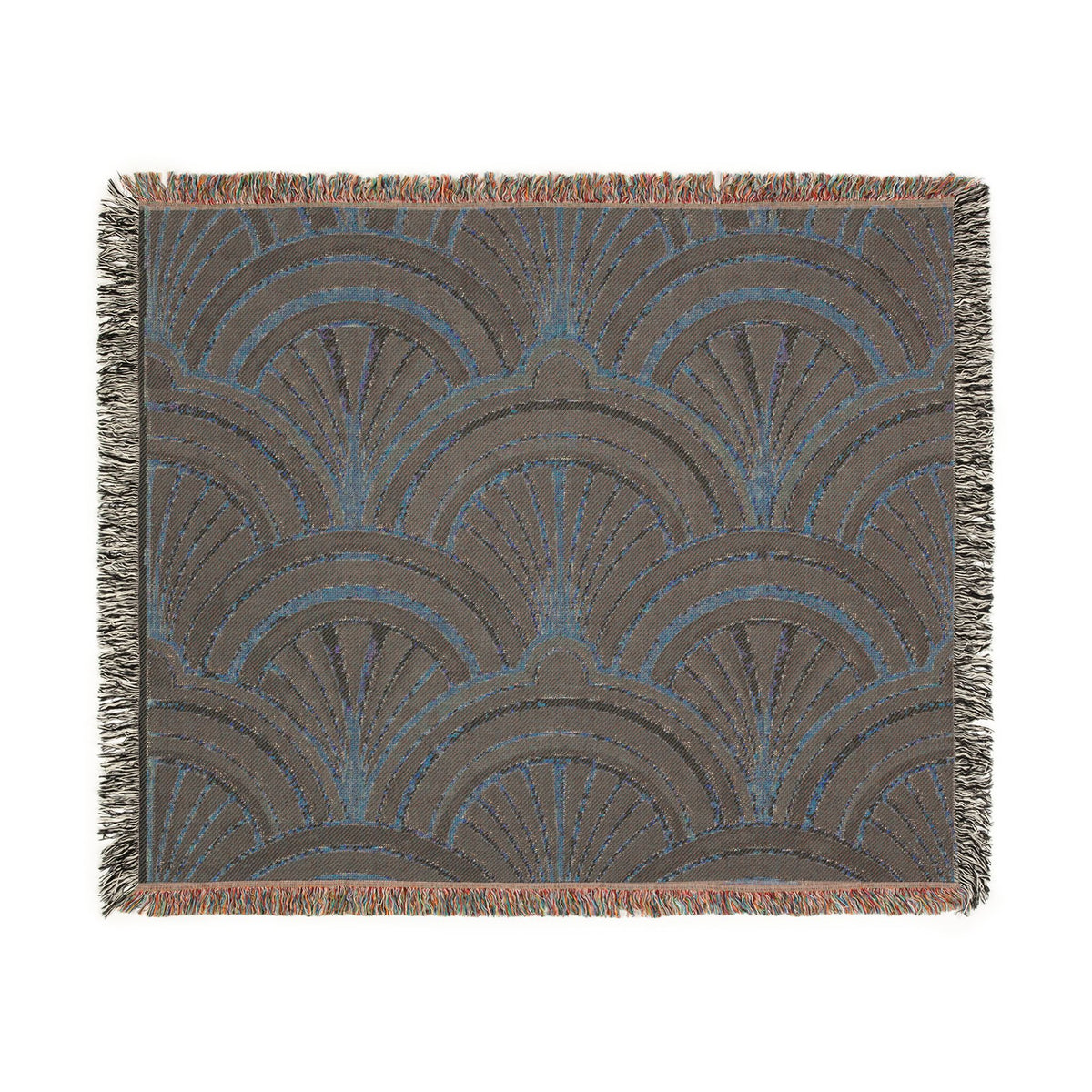Art Deco Fan Pattern Woven Blanket | Geometric Throw, Vintage 1920s Inspired