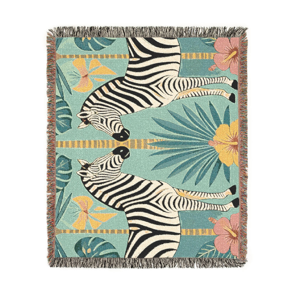 Zebra Mirror Illustration Woven Blanket | Tropical Safari Tapestry Throw