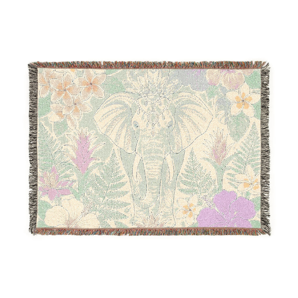 Floral Elephant Woven Blanket | Pastel Boho Jungle Throw