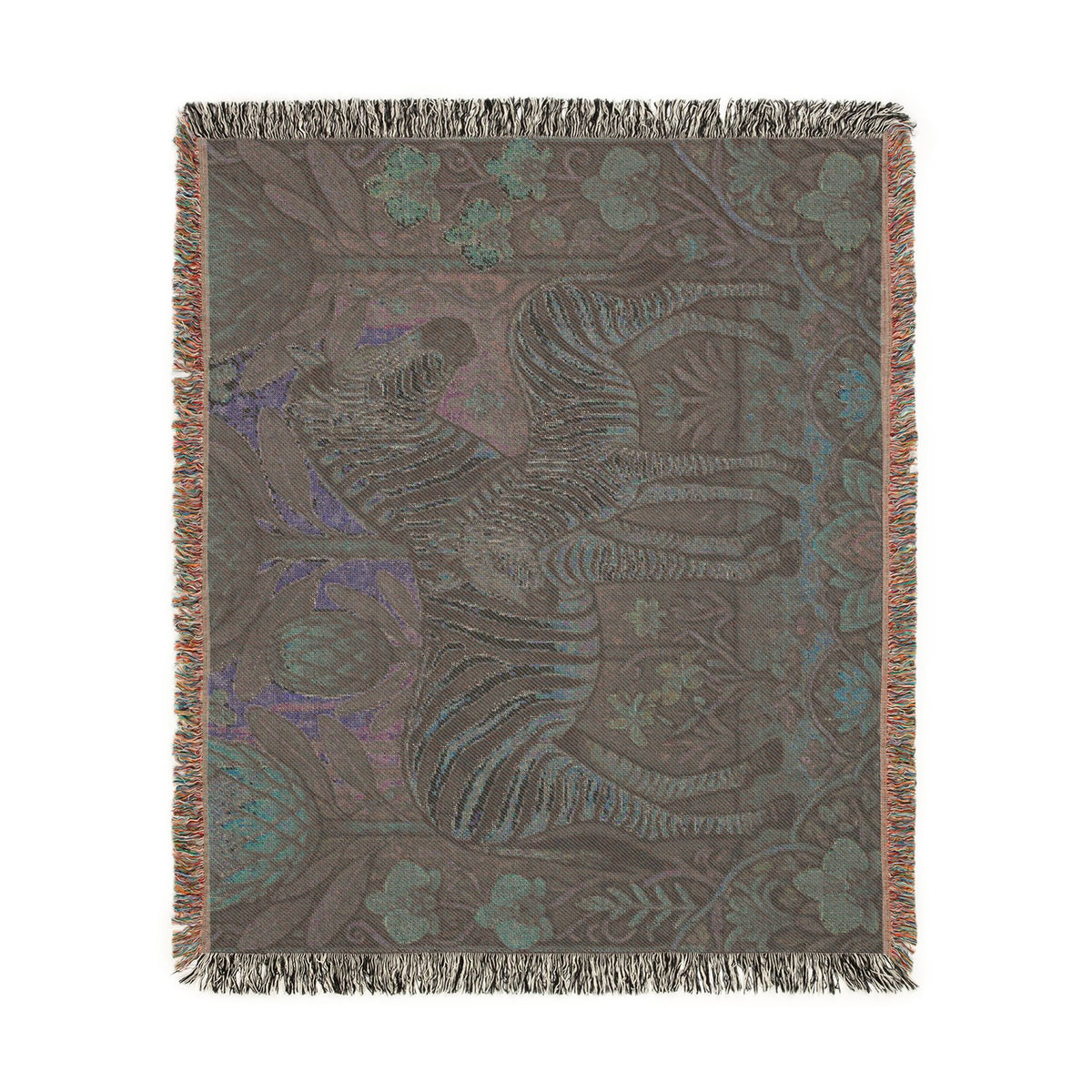Zebra Mother and Foal Woven Blanket | Floral Tapestry Throw