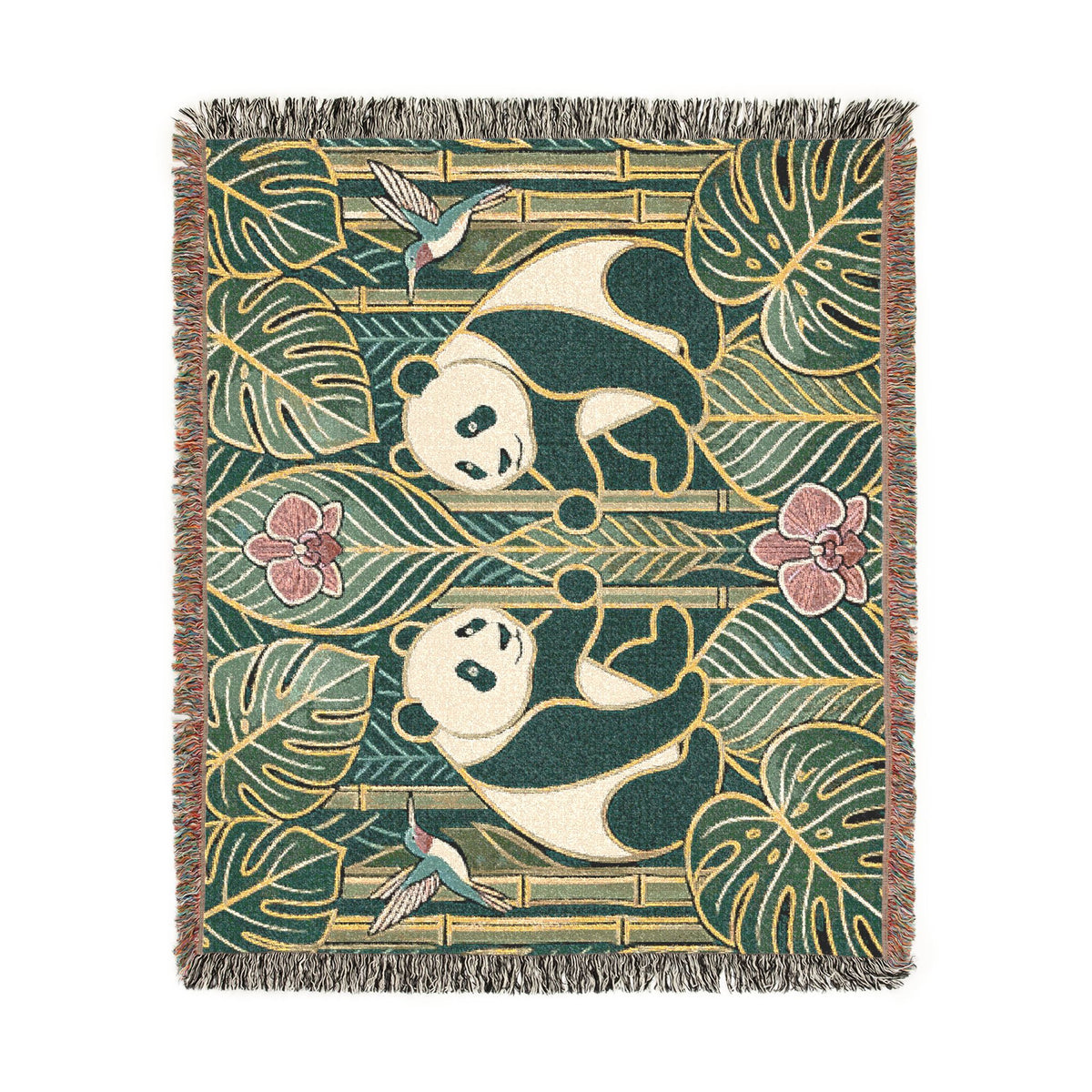 Art Nouveau Panda Woven Blanket | Bamboo Motif Throw