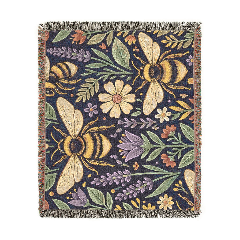Bees and Wildflowers Woven Blanket | Bee Floral Throw