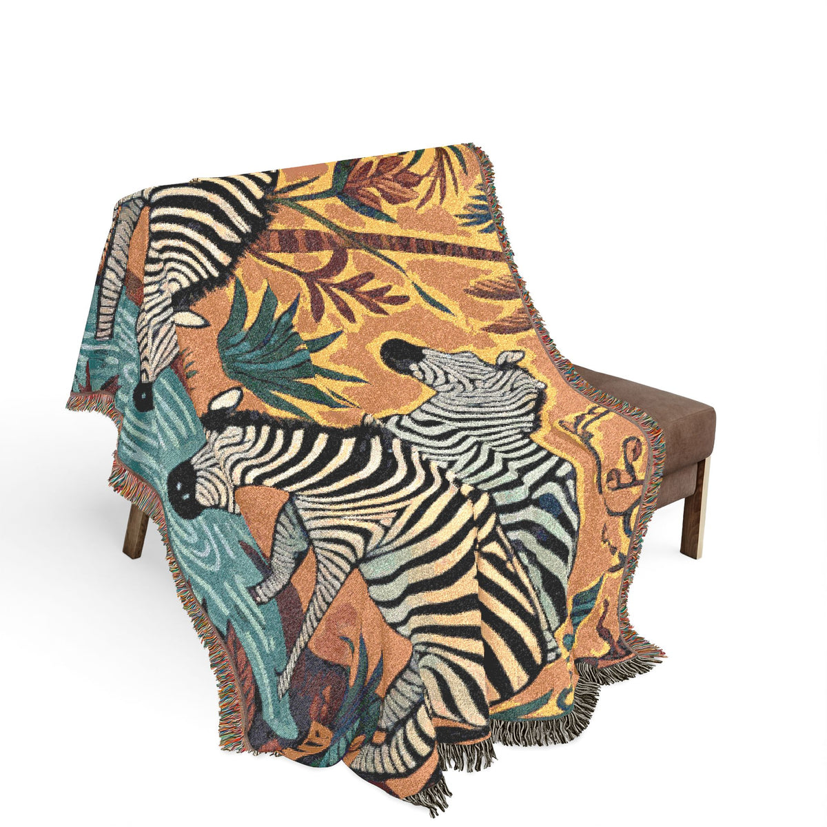 Zebra Tapestry Woven Blanket | Safari Animal Throw, Decorative Fringe Blanket