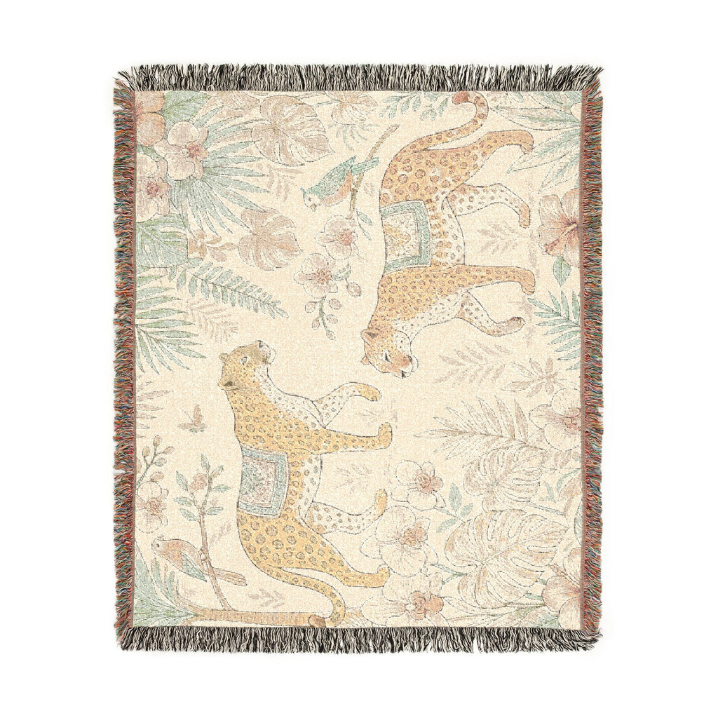Tropical Leopard Woven Blanket I Animal Throw