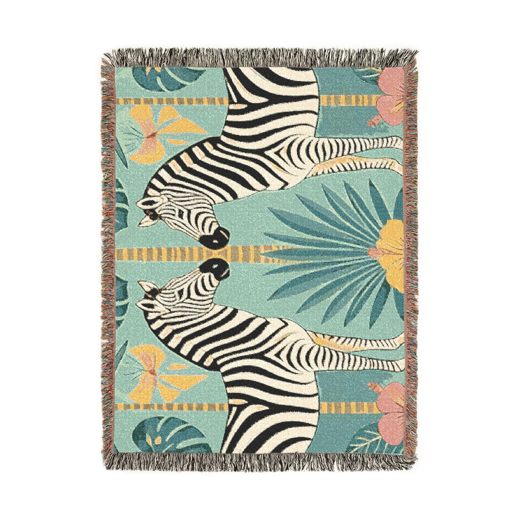Zebra Mirror Illustration Woven Blanket | Tropical Safari Tapestry Throw