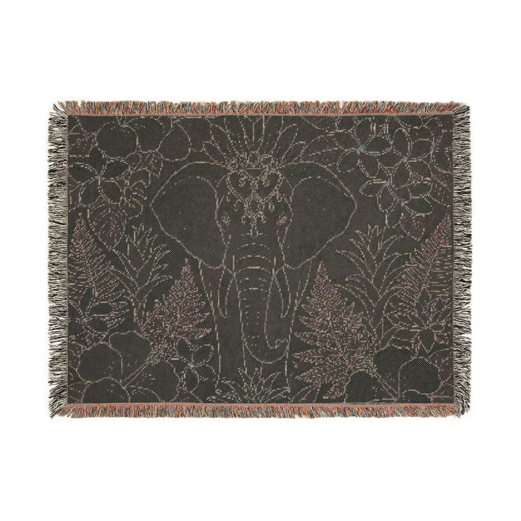 Floral Elephant Woven Blanket | Pastel Boho Jungle Throw