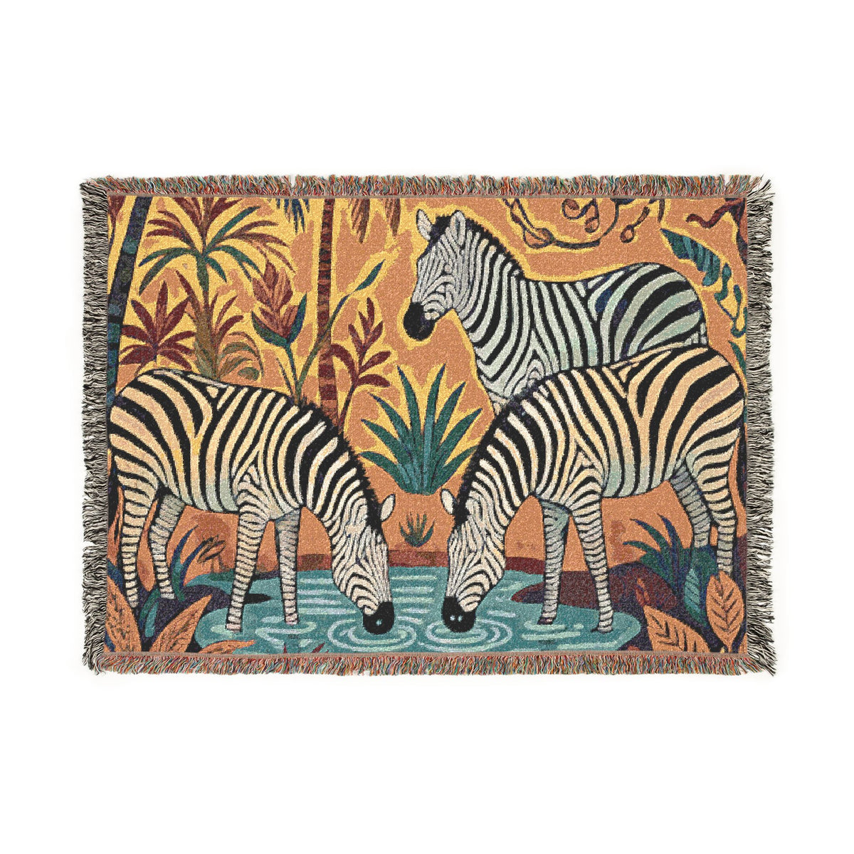 Zebra Tapestry Woven Blanket | Safari Animal Throw, Decorative Fringe Blanket