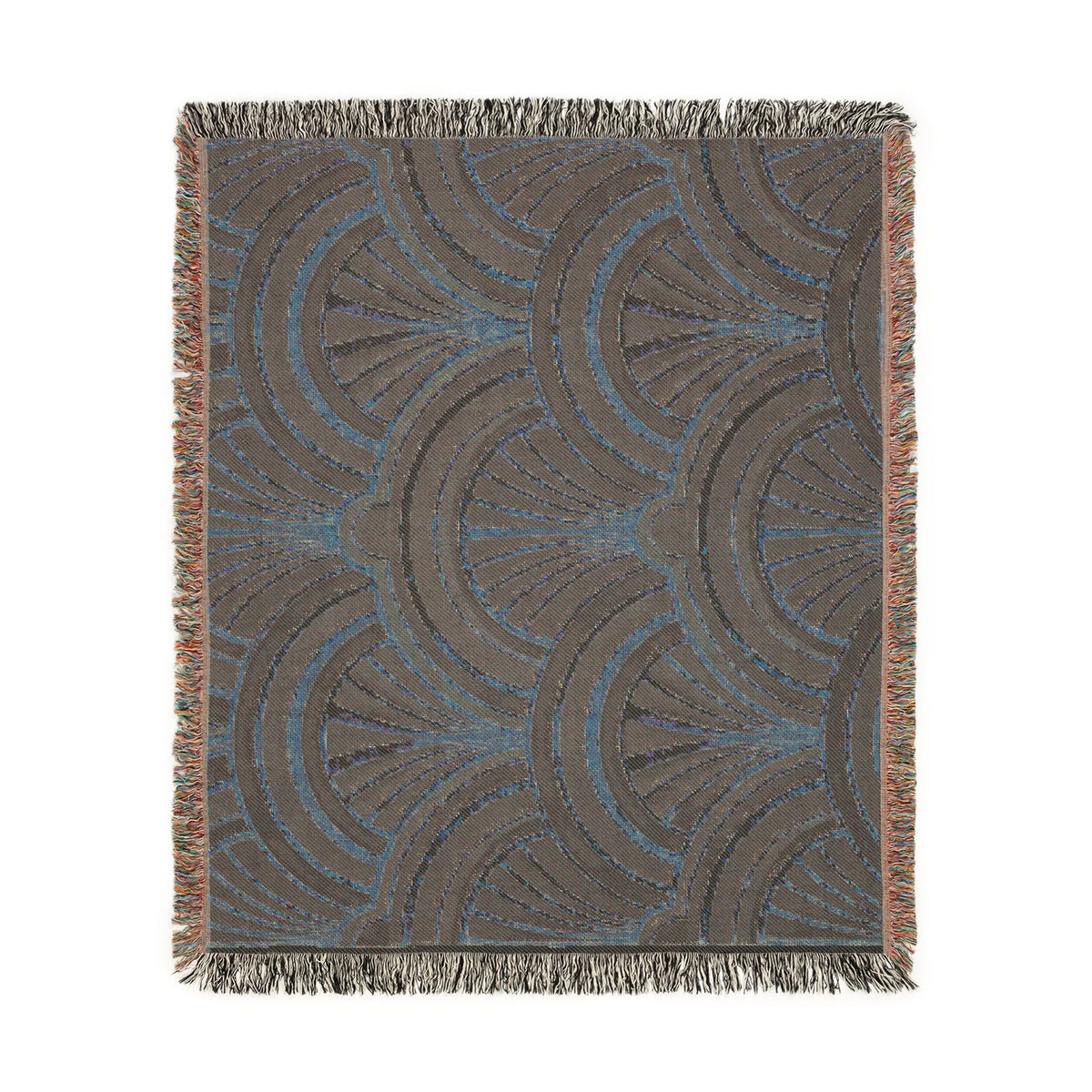 Art Deco Fan Pattern Woven Blanket | Geometric Throw, Vintage 1920s Inspired