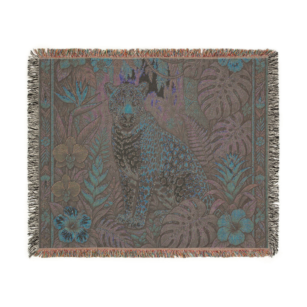 Jungle Leopard Woven Blanket | Tropical Animal Tapestry Throw