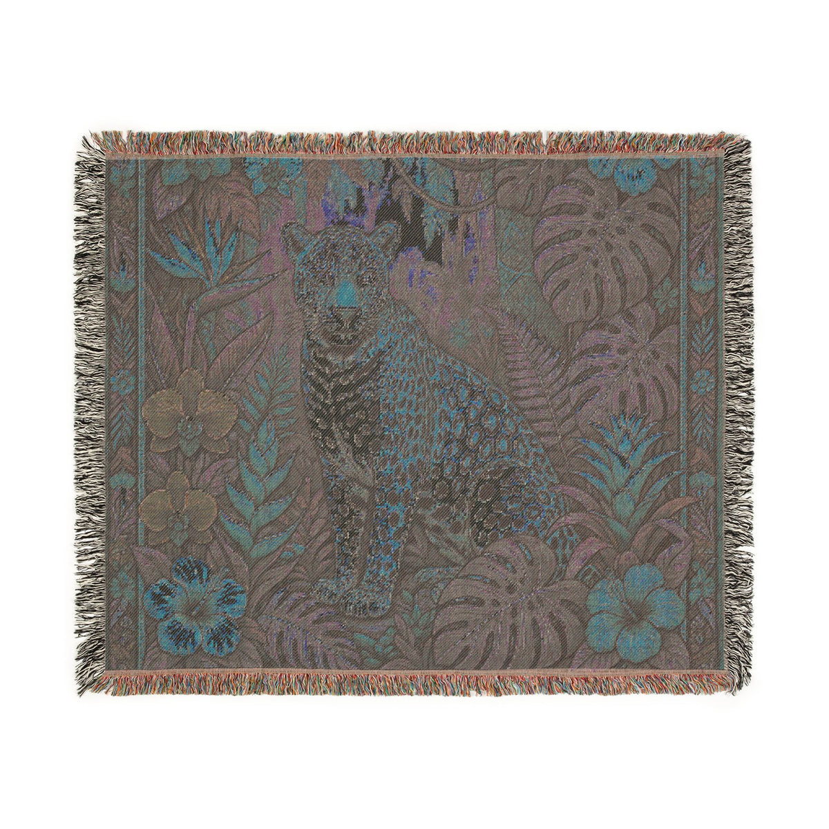 Jungle Leopard Woven Blanket | Tropical Animal Tapestry Throw