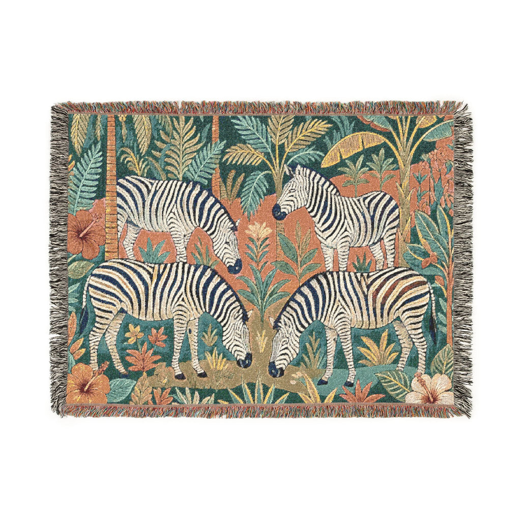 Zebra Safari Tapestry Woven Blanket | Animal Jungle Throw, Boho Home Décor