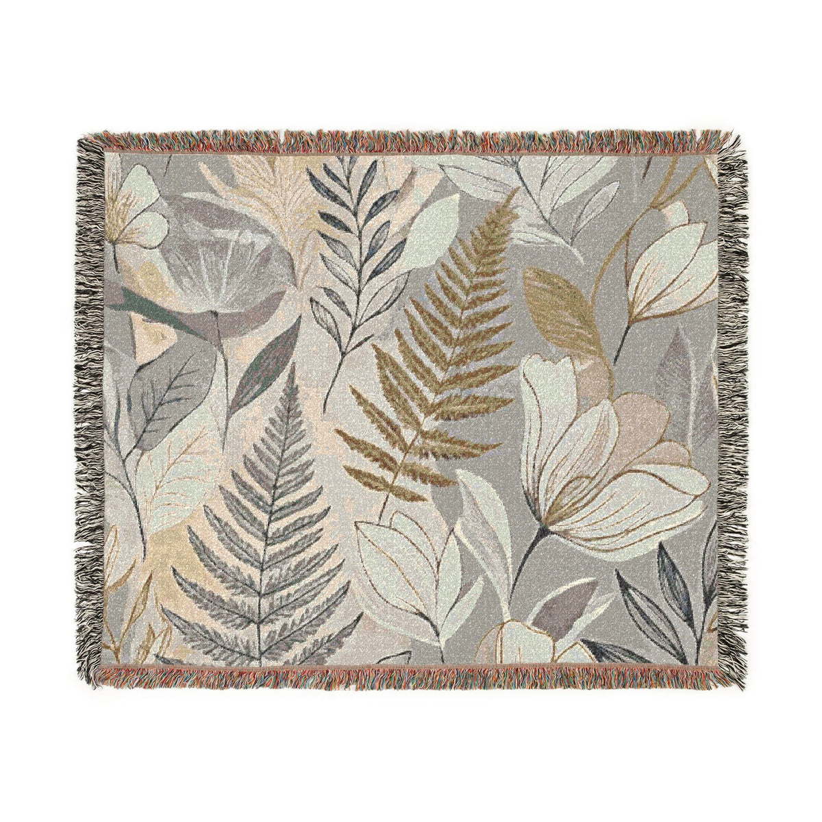 Modern Floral Fern Woven Blanket, Floral Fern Throw | Botanical Home Decor