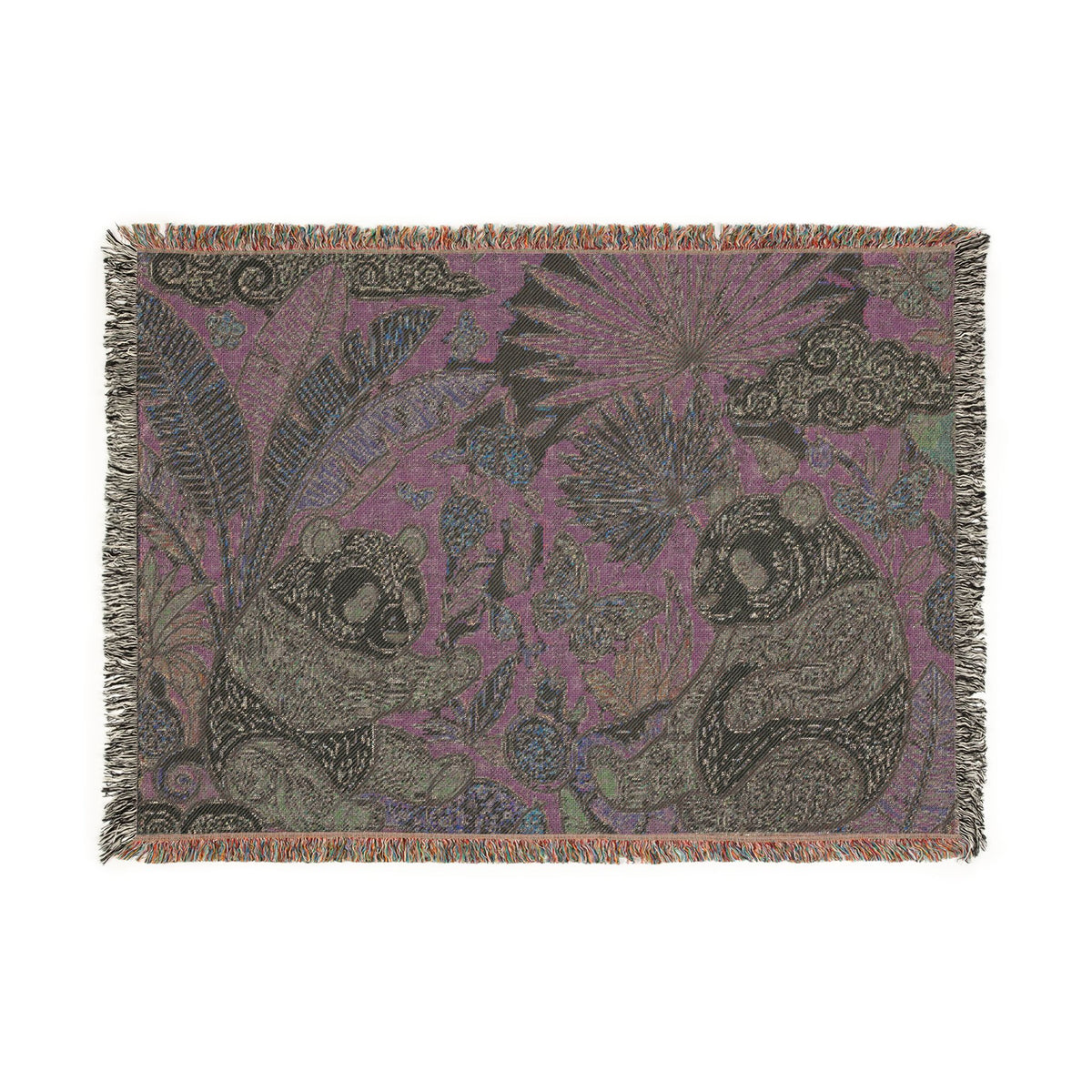 Panda Floral Tapestry Woven Blanket | Jungle Leaves, Sunflower Motif