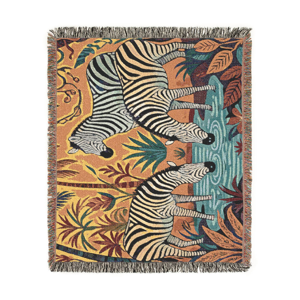 Zebra Tapestry Woven Blanket | Safari Animal Throw, Decorative Fringe Blanket