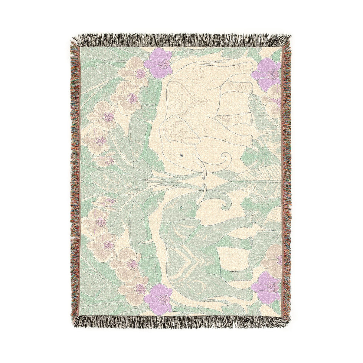 Art Nouveau Elephant Pattern Woven Blanket | Floral Tapestry Throw