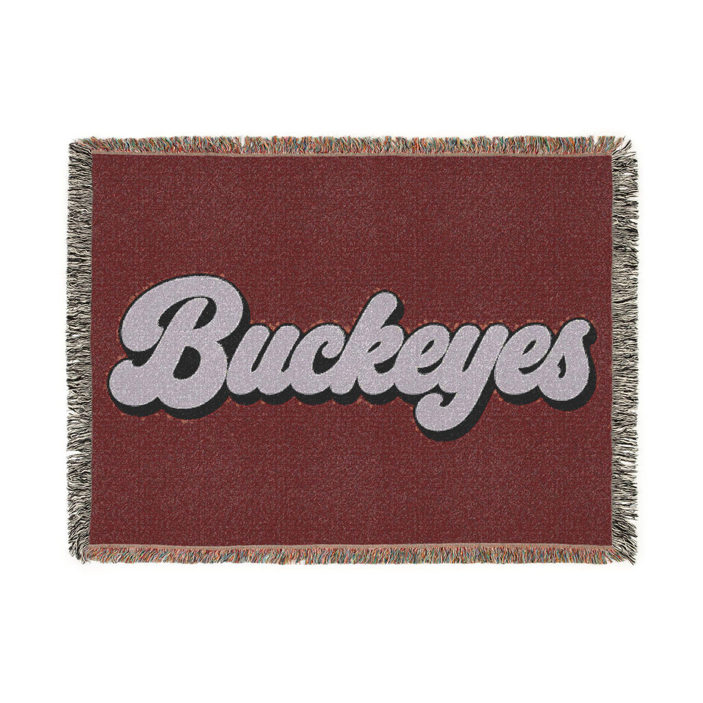 Buckeyes script Woven Blanket | collegiate team throw, maroon gray sports décor