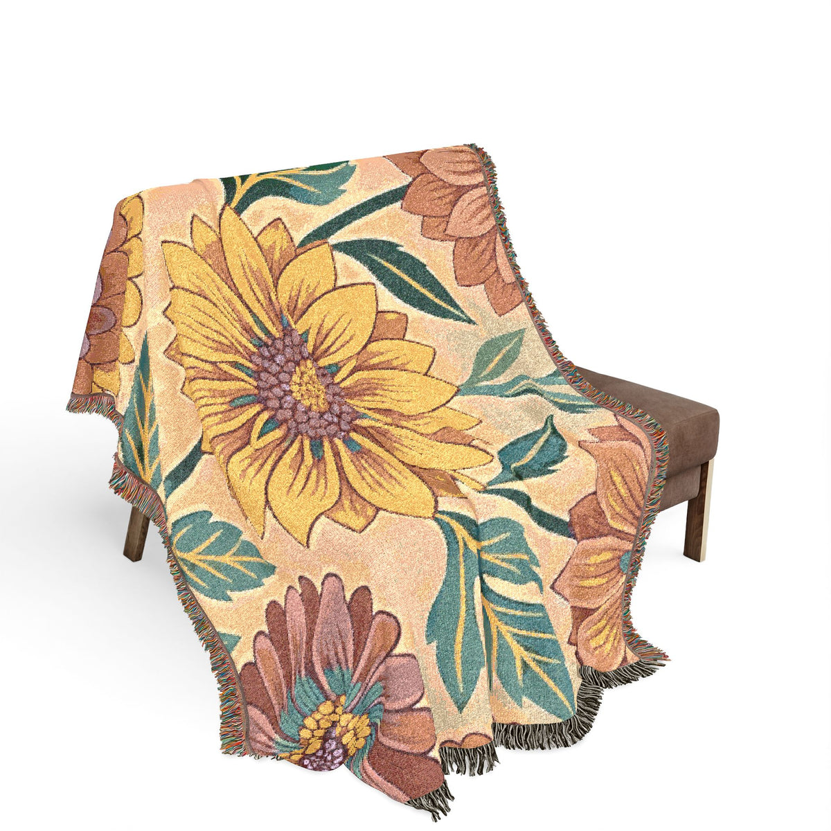 Sunflower and Dahlia floral Woven Blanket | boho floral throw tapestry