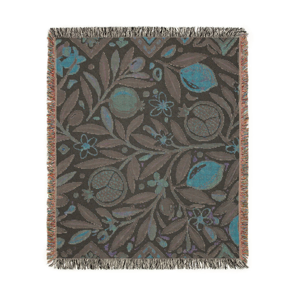 Pomegranate Olive Branch Woven Blanket | Botanical Throw