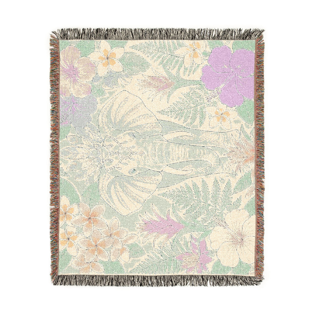 Floral Elephant Woven Blanket | Pastel Boho Jungle Throw