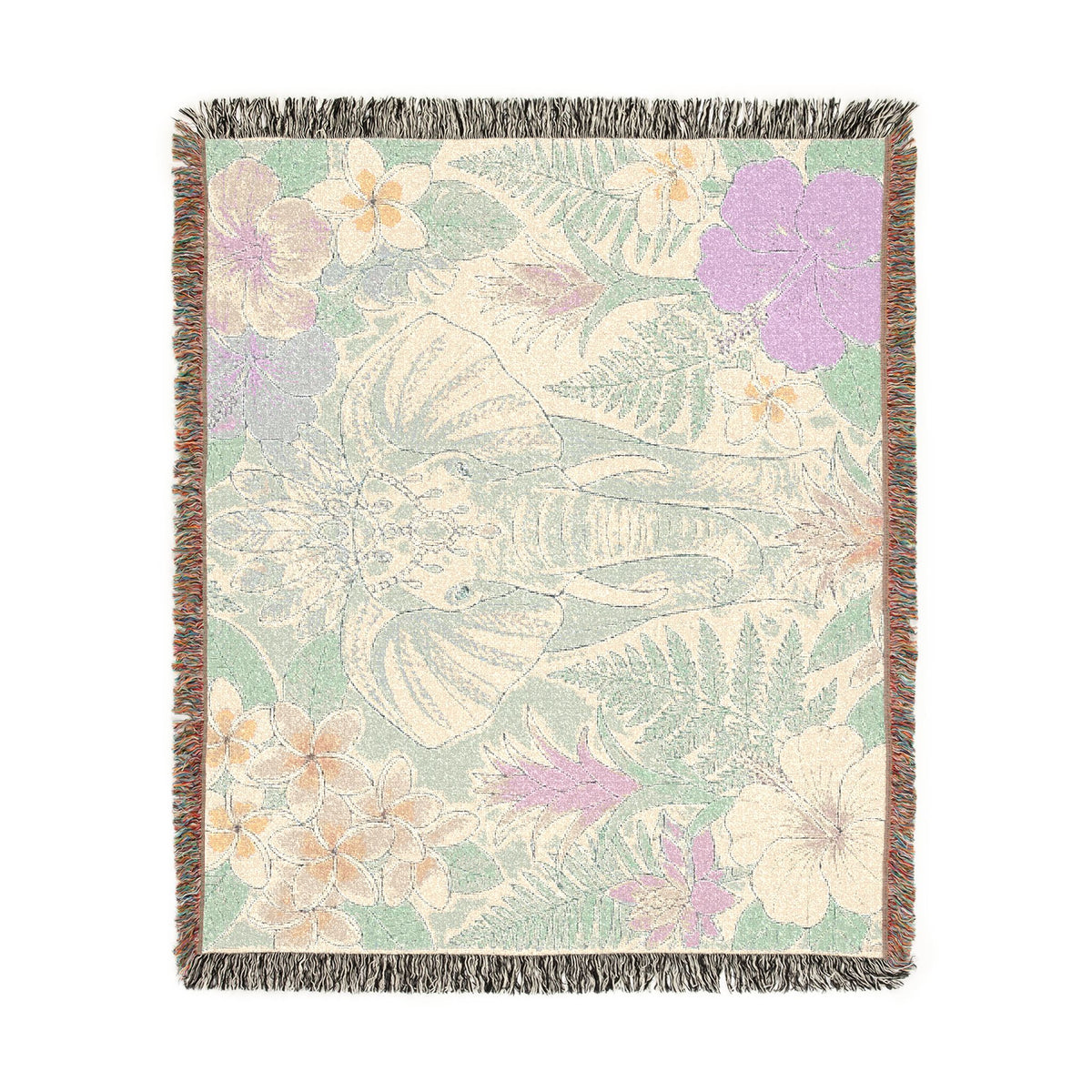 Floral Elephant Woven Blanket | Pastel Boho Jungle Throw