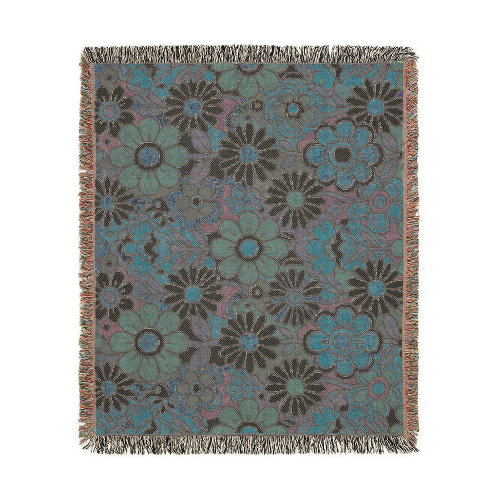 Retro Floral Woven Blanket | Vintage Flower Pattern Throw