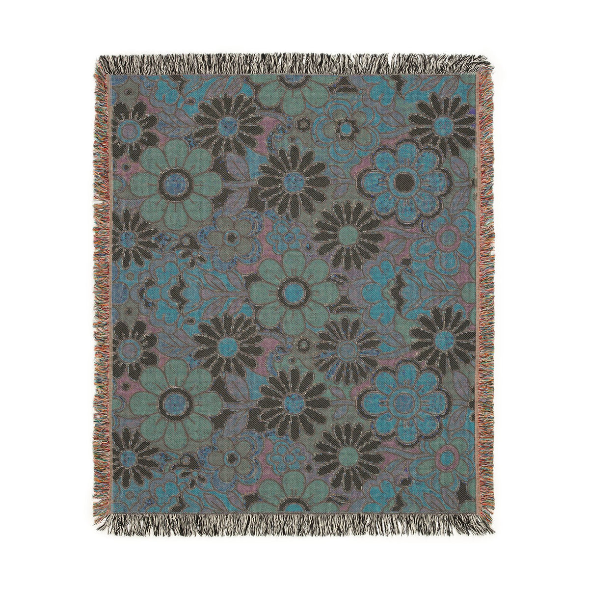 Retro Floral Woven Blanket | Vintage Flower Pattern Throw