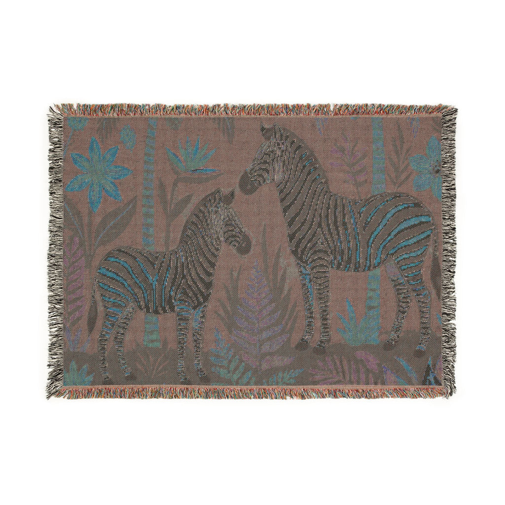 Zebra Jungle Illustration Woven Blanket | Animal Tapestry Throw