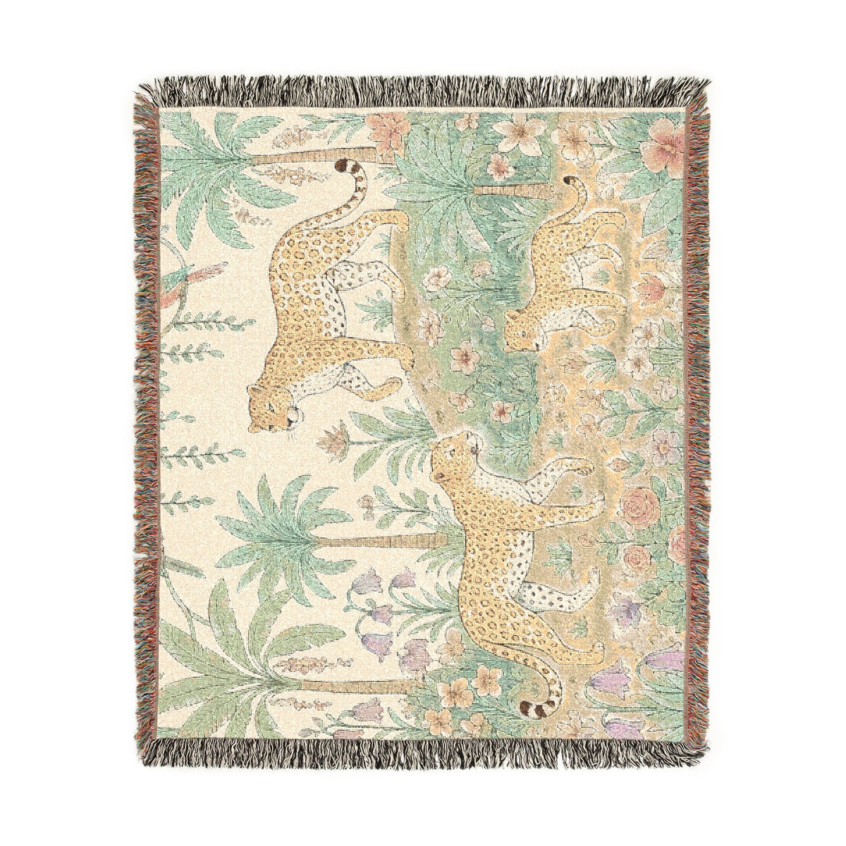 Jungle Leopard Tapestry Woven Blanket | Tropical Palm Animal Throw
