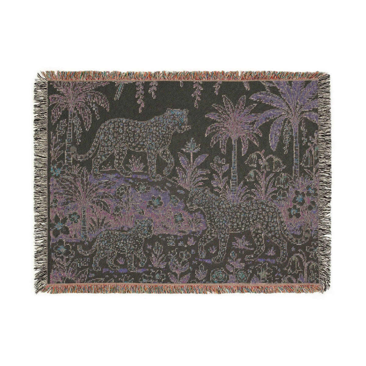 Jungle Leopard Tapestry Woven Blanket | Tropical Palm Animal Throw