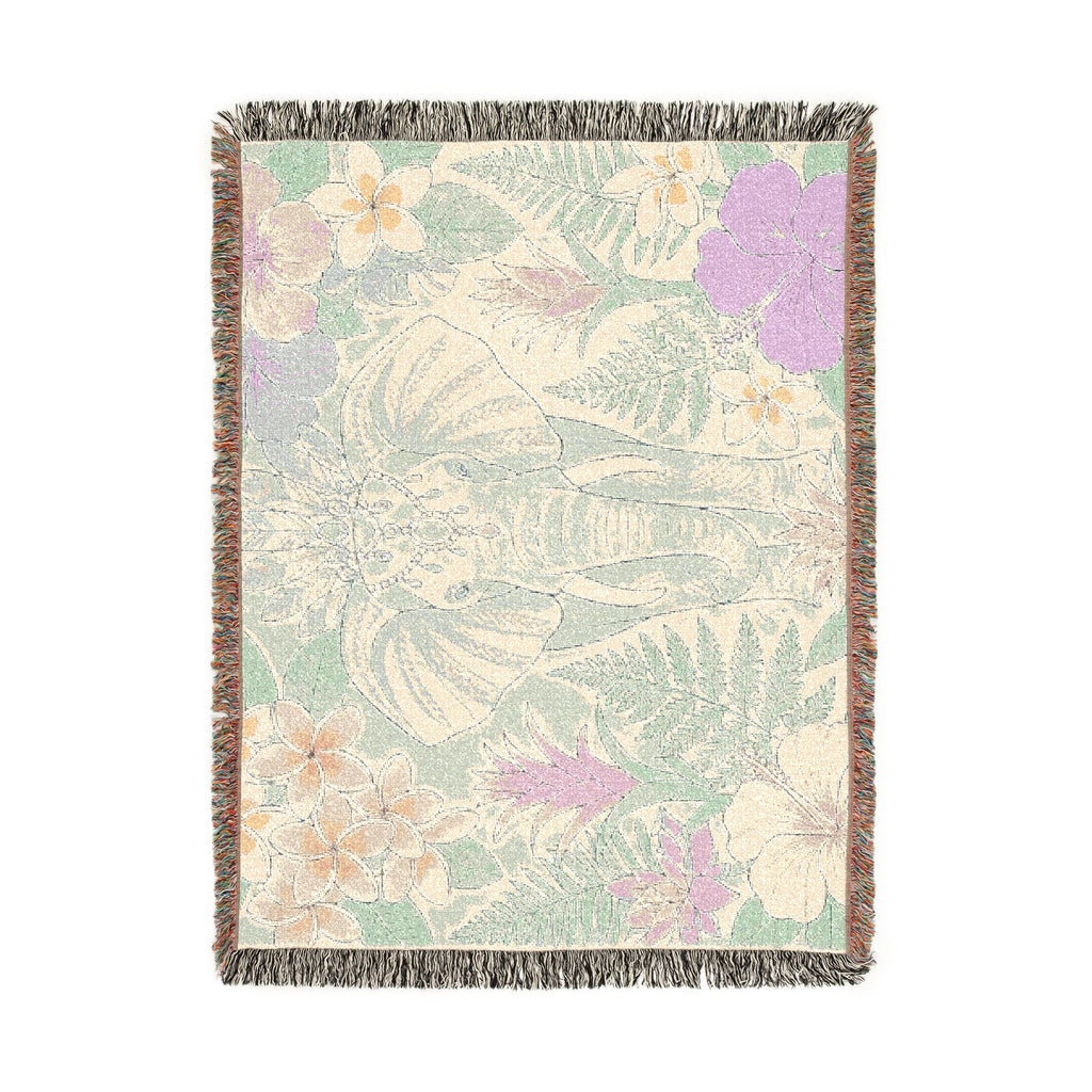 Floral Elephant Woven Blanket | Pastel Boho Jungle Throw