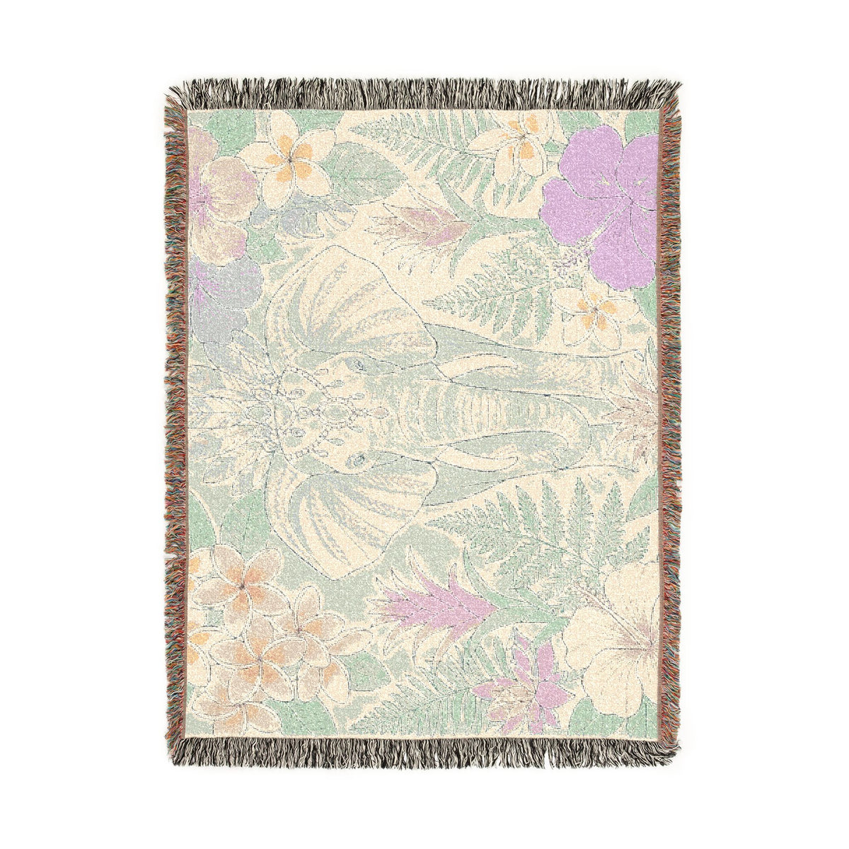 Floral Elephant Woven Blanket | Pastel Boho Jungle Throw