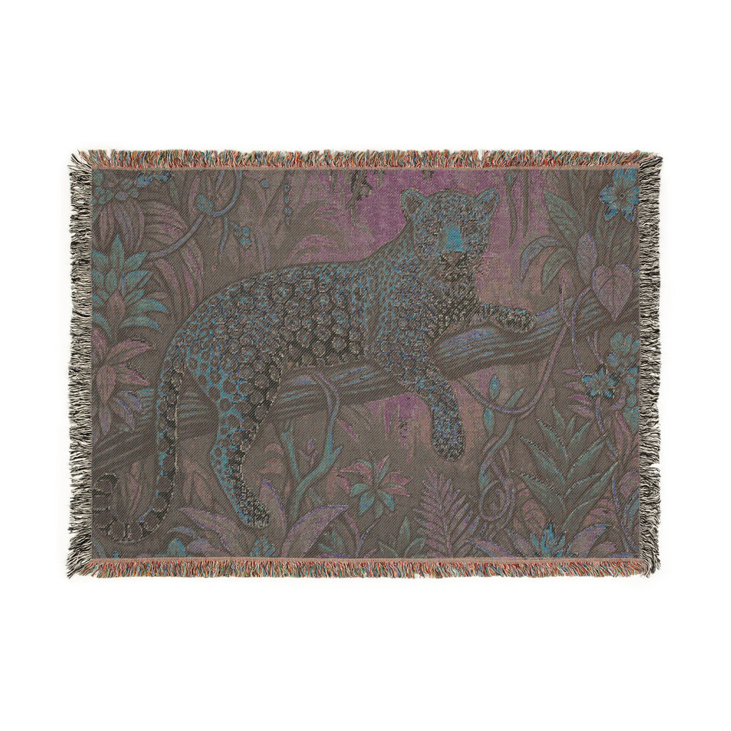 Leopard in Tropical Jungle Woven Blanket | Tapestry Throw with Fringe