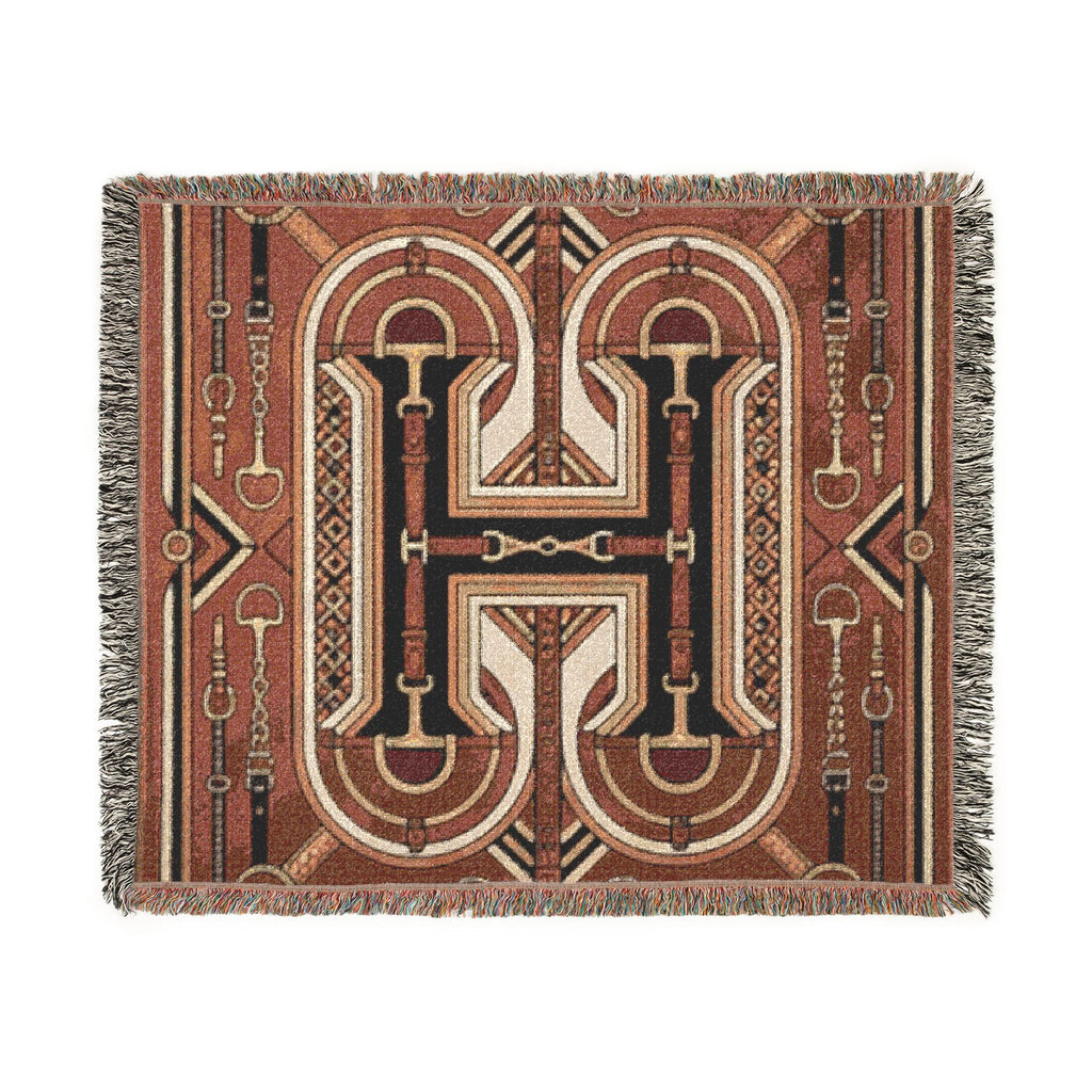Rustic Geometric Throw, Southwestern Equestrian Initial Tapestry