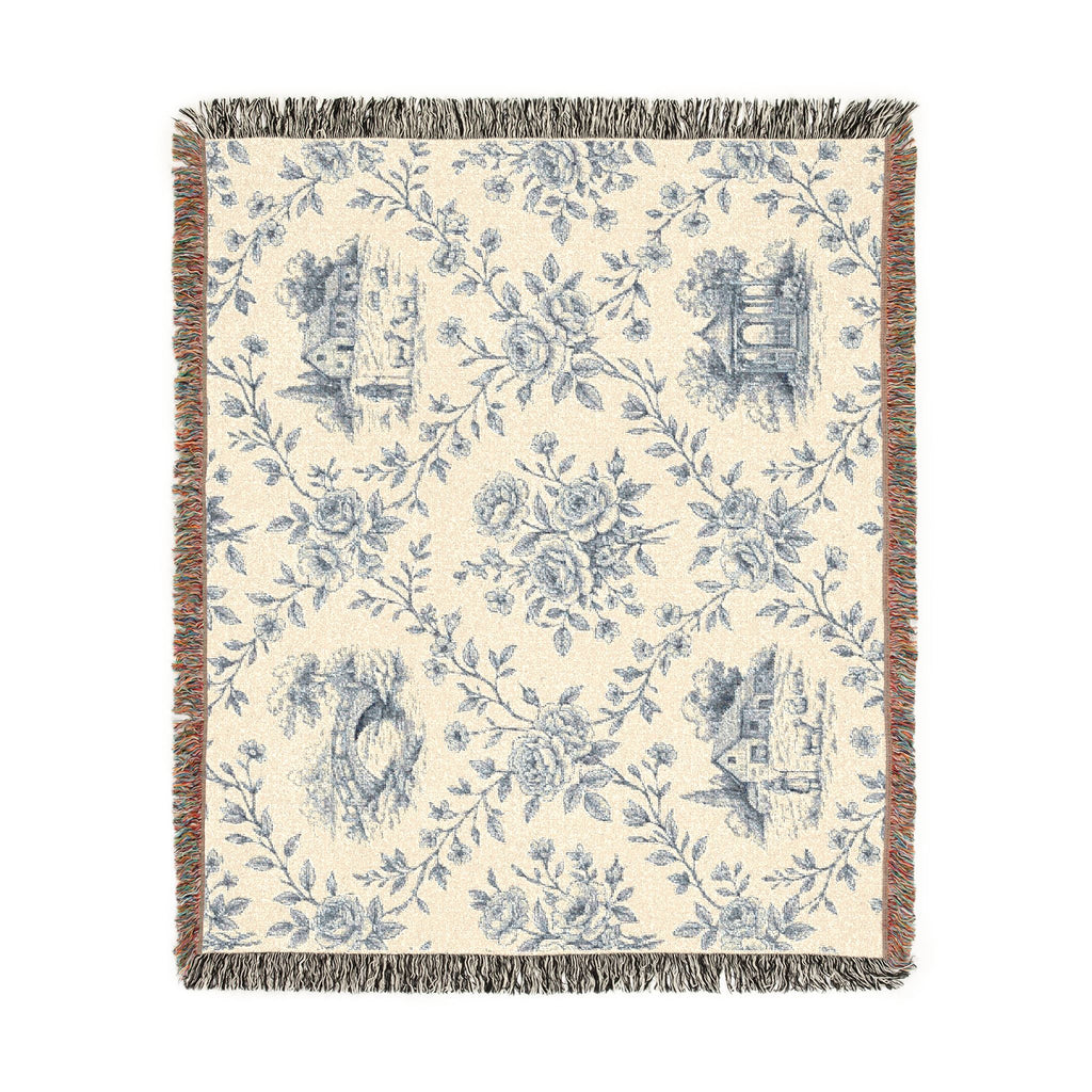 Toile Pattern Woven Blanket | Classic Scenic Toile Throw