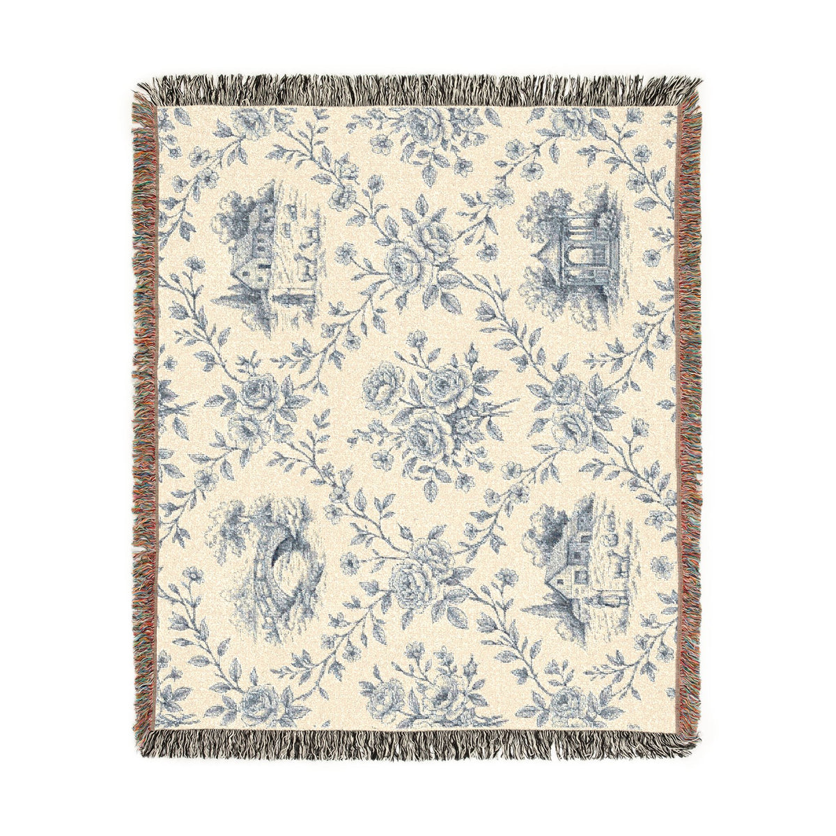 Toile Pattern Woven Blanket | Classic Scenic Toile Throw