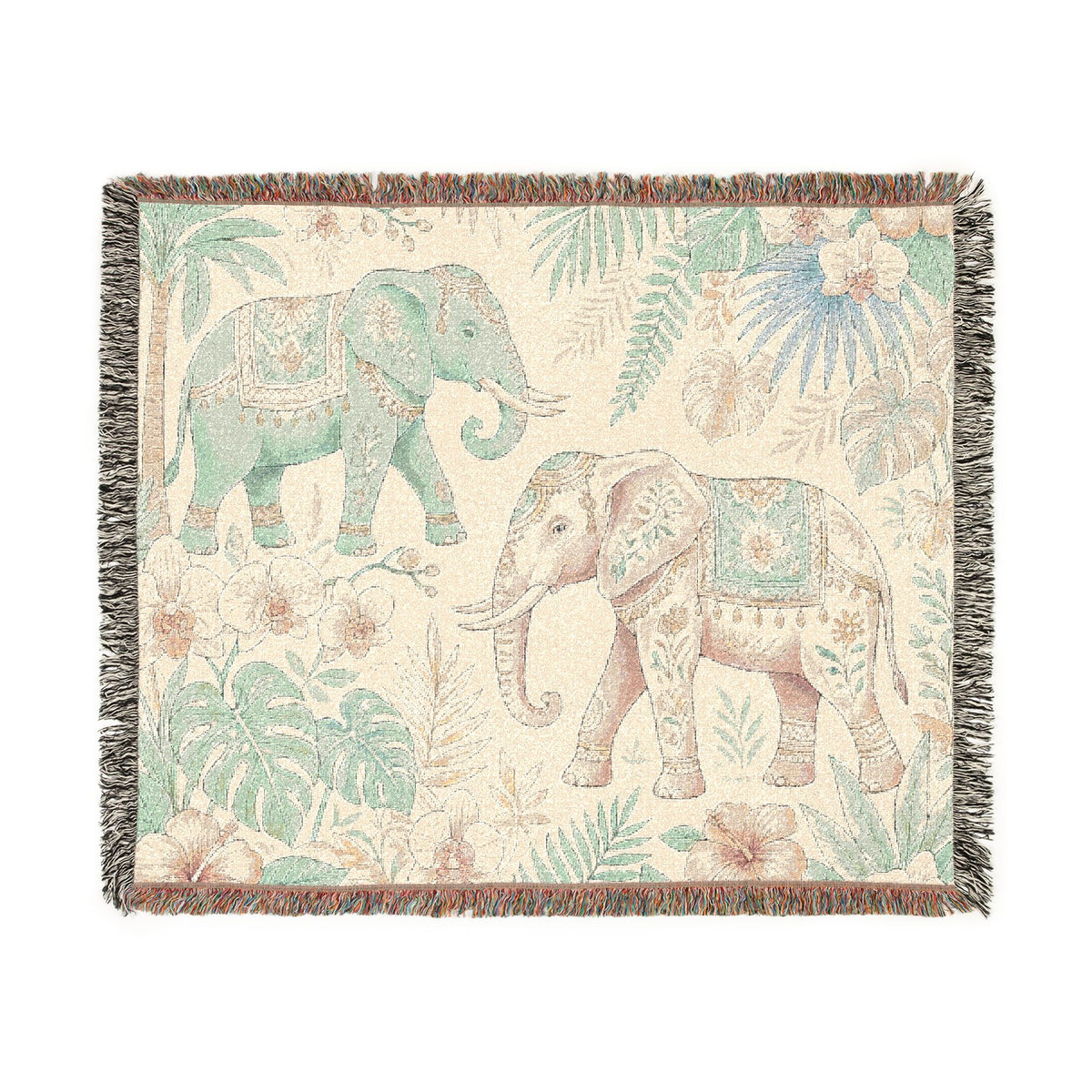 Boho Elephant Tapestry Woven Blanket | Jungle Safari Throw