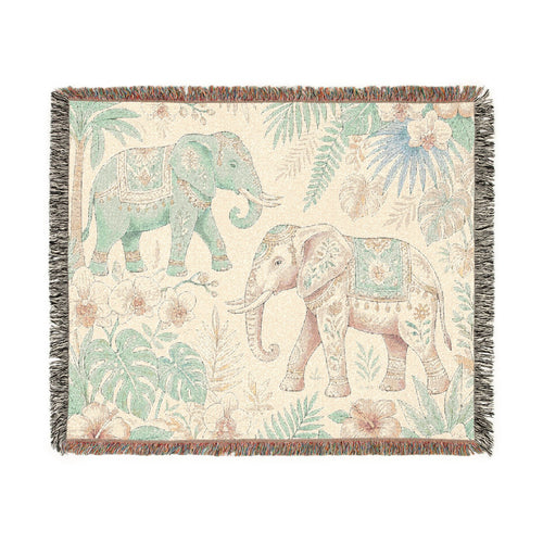 Boho Elephant Tapestry Woven Blanket | Jungle Safari Throw