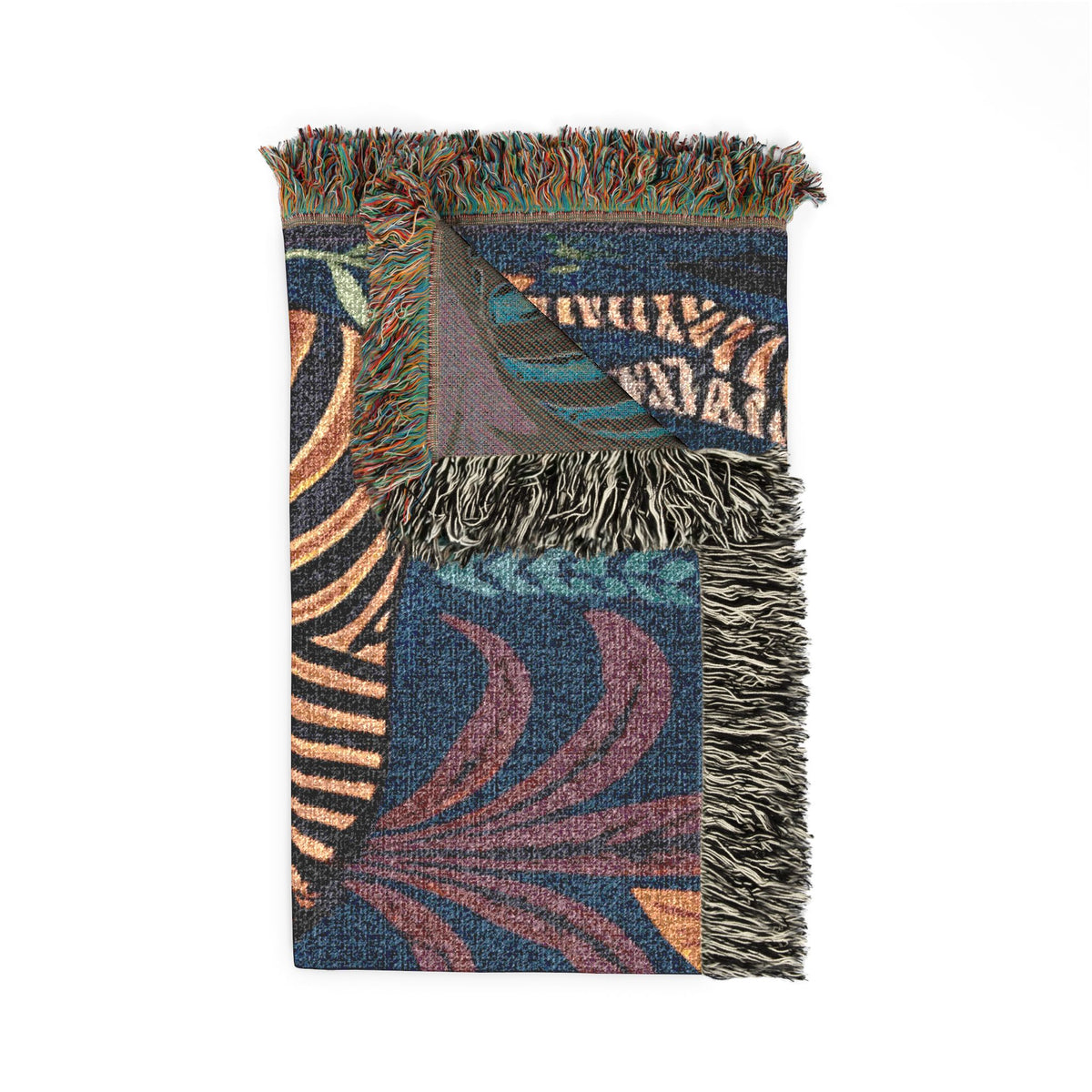 Striped Zebra Jungle Woven Blanket | Animal Print Throw, Botanical Motif