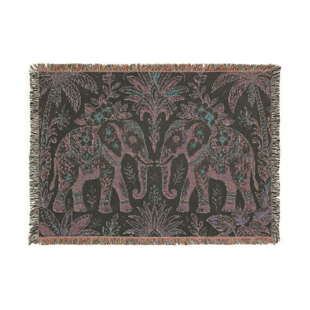 Boho Elephant Tapestry Woven Blanket | Palm Tree Floral Pattern