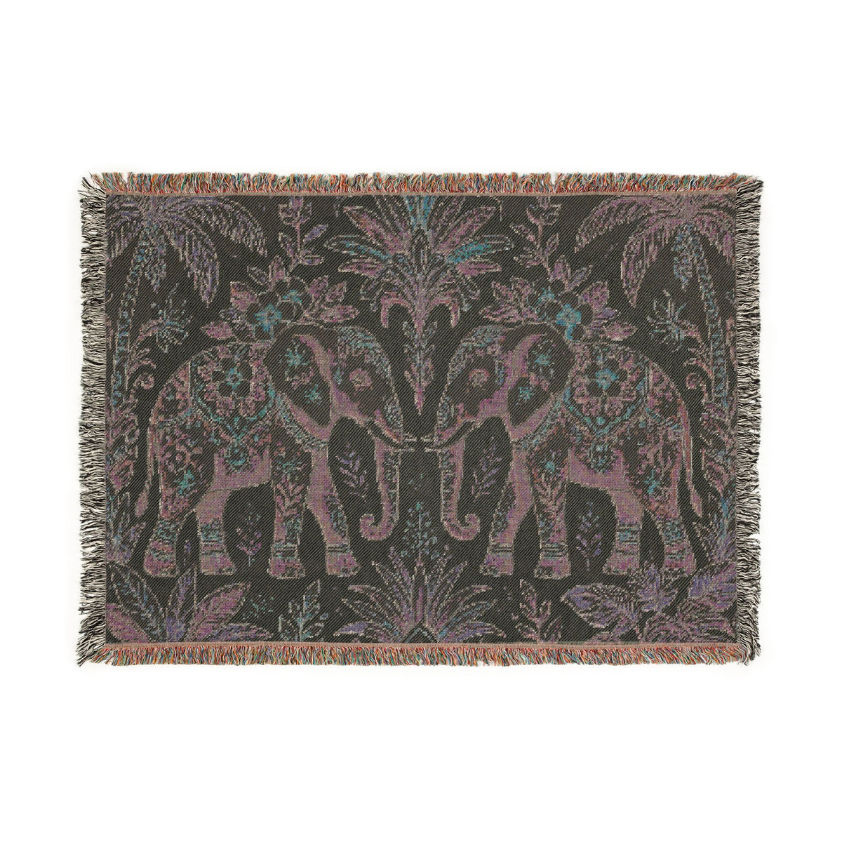 Boho Elephant Tapestry Woven Blanket | Palm Tree Floral Pattern