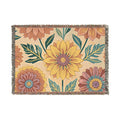 Sunflower and Dahlia floral Woven Blanket | boho floral throw tapestry